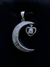 LIV Platinum Sterling Silver White Sapphire Pave Moon & Star Design Necklace Gift