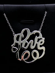 LIV Platinum Sterling Silver .925 Monogram Design Halo Love Necklace Gift