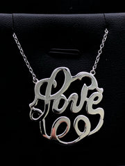 LIV Platinum Sterling Silver .925 Monogram Design Halo Love Necklace Gift