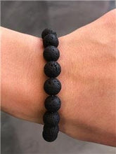 LIV Natural Black Lava 8mm Bead Spiritual Design Lobster Lock Bracelet 8" Length