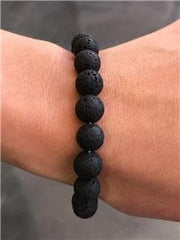 LIV Natural Black Lava 8mm Bead Spiritual Design Lobster Lock Bracelet 8" Length