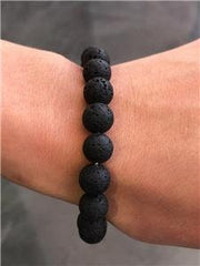 LIV Natural Black Lava 8mm Bead Spiritual Design Lobster Lock Bracelet 8" Length