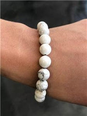 LIV Natural White Agate 8mm Bead Spiritual Design Lobster Lock Bracelet 8" Length
