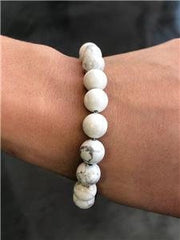LIV Natural White Agate 8mm Bead Spiritual Design Lobster Lock Bracelet 8" Length