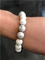 LIV Natural White Agate 8mm Bead Spiritual Design Lobster Lock Bracelet 8" Length