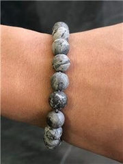 LIV Natural Gray Agate 8mm Bead Spiritual Design Lobster Lock Bracelet 8" Length
