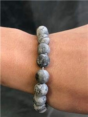 LIV Natural Gray Agate 8mm Bead Spiritual Design Lobster Lock Bracelet 8" Length