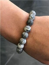 LIV Natural Gray Agate 8mm Bead Spiritual Design Lobster Lock Bracelet 8" Length
