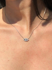 LIV 14k White Gold & Diamonds Evil Eye Design Pave Halo Good Luck Necklace 16" L