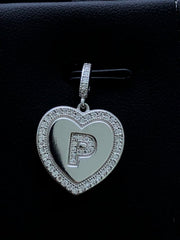 LIV Platinum Sterling Silver .925 White Sapphire Initial P Heart Halo Necklace Gift