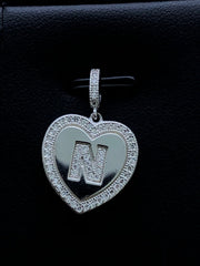 LIV Platinum Sterling Silver .925 White Sapphire Initial N Heart Halo Necklace Gift