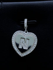 LIV Platinum Sterling Silver .925 White Sapphire Initial N Heart Halo Necklace Gift