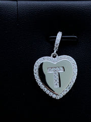 LIV Platinum Sterling Silver .925 White Sapphire Initial T Heart Halo Necklace Gift