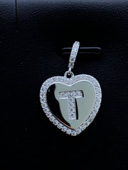 LIV Platinum Sterling Silver .925 White Sapphire Initial T Heart Halo Necklace Gift