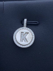 LIV Platinum Sterling Silver .925 White Sapphire Initial K Round Halo Necklace Gift