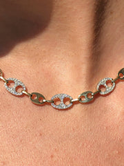 LIV 14k Yellow Gold & Diamonds Pave Set Gucci Link Design Stack Layer Necklace Gift