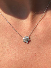 LIV 14k White Gold & Diamonds 0.26ct G/VS1 Round Cut Halo Flower Necklace 16"L