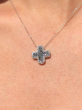 LIV 14k White Gold Black & White Diamonds 0.94ct G/VS1 Pave Set Small Cross Necklace