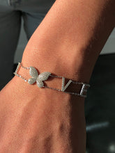 LIV Platinum Sterling Silver Pave White Sapphire LOVE Butterfly Stack Bracelet 7" L