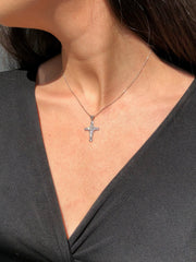 LIV 14k White Gold & Diamonds 0.32ct G/VS1 Pave Set Unique Cross Design Necklace