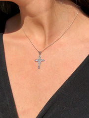 LIV 14k White Gold & Diamonds 0.32ct G/VS1 Pave Set Unique Cross Design Necklace