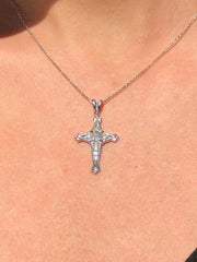 LIV 14k White Gold & Diamonds 0.32ct G/VS1 Pave Set Unique Cross Design Necklace
