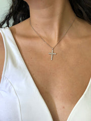 LIV 14k White Gold & Diamonds 0.77ct G/VS1 Bezel Set Simple Cross Design Necklace