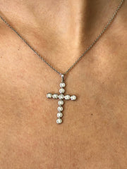 LIV 14k White Gold & Diamonds 0.77ct G/VS1 Bezel Set Simple Cross Design Necklace