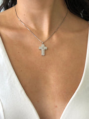 LIV 14k White Gold & Diamonds 0.76ct G/VS1 Pave Set Unique Cross Design Necklace