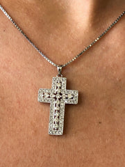 LIV 14k White Gold & Diamonds 0.76ct G/VS1 Pave Set Unique Cross Design Necklace