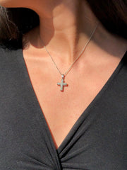 LIV 14k White Gold & Diamonds 0.67ct G/VS1 Pave Set Simple Cross Design Necklace
