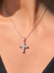 LIV 14k White Gold & Diamonds 0.67ct G/VS1 Pave Set Simple Cross Design Necklace