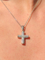 LIV 14k White Gold & Diamonds 0.67ct G/VS1 Pave Set Simple Cross Design Necklace