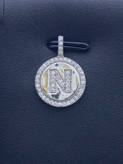 LIV Platinum Sterling Silver .925 White Sapphire Initial N Round Halo Necklace Gift