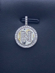 LIV Platinum Sterling Silver .925 White Sapphire Initial N Round Halo Necklace Gift