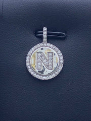 LIV Platinum Sterling Silver .925 White Sapphire Initial N Round Halo Necklace Gift