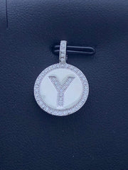 LIV Platinum Sterling Silver .925 White Sapphire Initial Y Round Halo Necklace Gift