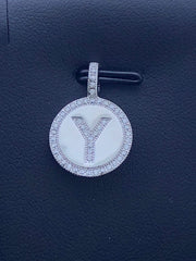 LIV Platinum Sterling Silver .925 White Sapphire Initial Y Round Halo Necklace Gift