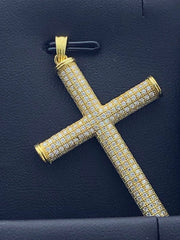 LIV 18k Gold Sterling Silver .925 White Sapphire Micro Pave Large Cross Necklace