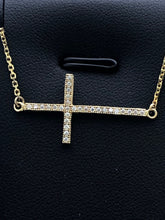 LIV 18k Gold Sterling Silver .925 White Sapphire Sideway Cross Design Pave Necklace