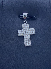 LIV Platinum Sterling Silver .925 White Sapphire Small Cross Design Pave Necklace