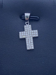 LIV Platinum Sterling Silver .925 White Sapphire Small Cross Design Pave Necklace