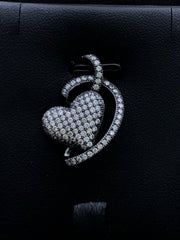 LIV Black Gold Sterling Silver .925 White Sapphire Pave Heart Halo Design Necklace