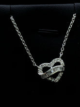 LIV Platinum Sterling Silver .925 White Sapphire Baguette Heart Halo Design Necklace