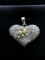 LIV Platinum Sterling Silver White Sapphire Pearl Heart Halo Design Necklace Gift