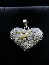LIV Platinum Sterling Silver White Sapphire Pearl Heart Halo Design Necklace Gift