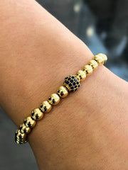 LIV 18k Yellow Gold Stainless Steel Round Bead Design Stretch Bracelet Stackable