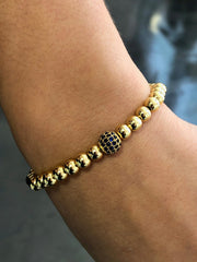 LIV 18k Yellow Gold Stainless Steel Round Bead Design Stretch Bracelet Stackable