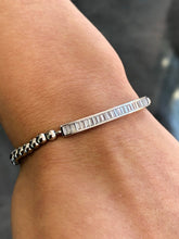 LIV Silver Stainless Steel Round Bead Crystal Bar Design Stretch Bracelet Stackable