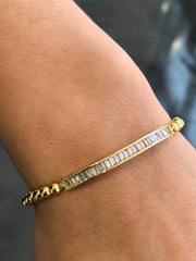 LIV 18k Yellow Gold Stainless Steel Round Bead Crystal Stretch Bracelet Stackable